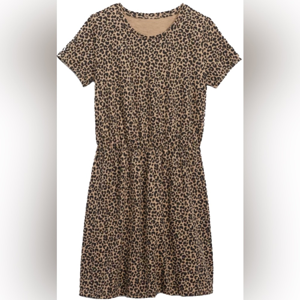 Old Navy Waist-Defined Slub-Knit Mini T-Shirt Leopard Print Dress Size Small